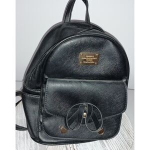 HUANYINGSHIYONG, Black Faux Leather Backpack, Size Small